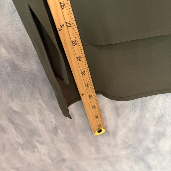 Eileen Fisher 100% Silk Georgette Crepe Tunic Tank Top M Olive Green Long Slit - Picture 6 of 9